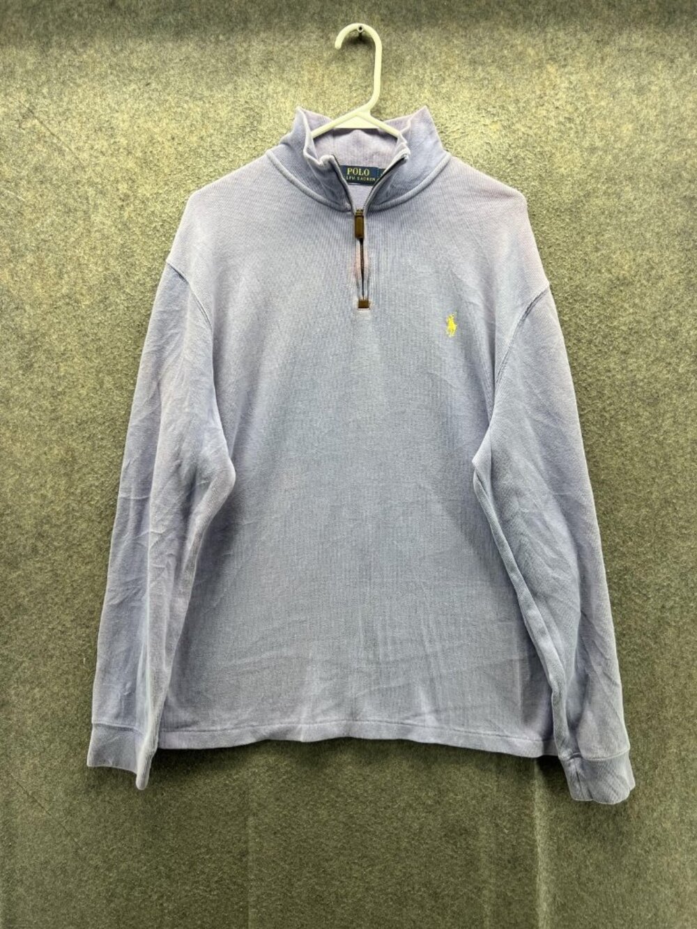 Polo Ralph Lauren Sweater Men Large Purple 1/4 Zip Mock Neck Knit Pullover Logo